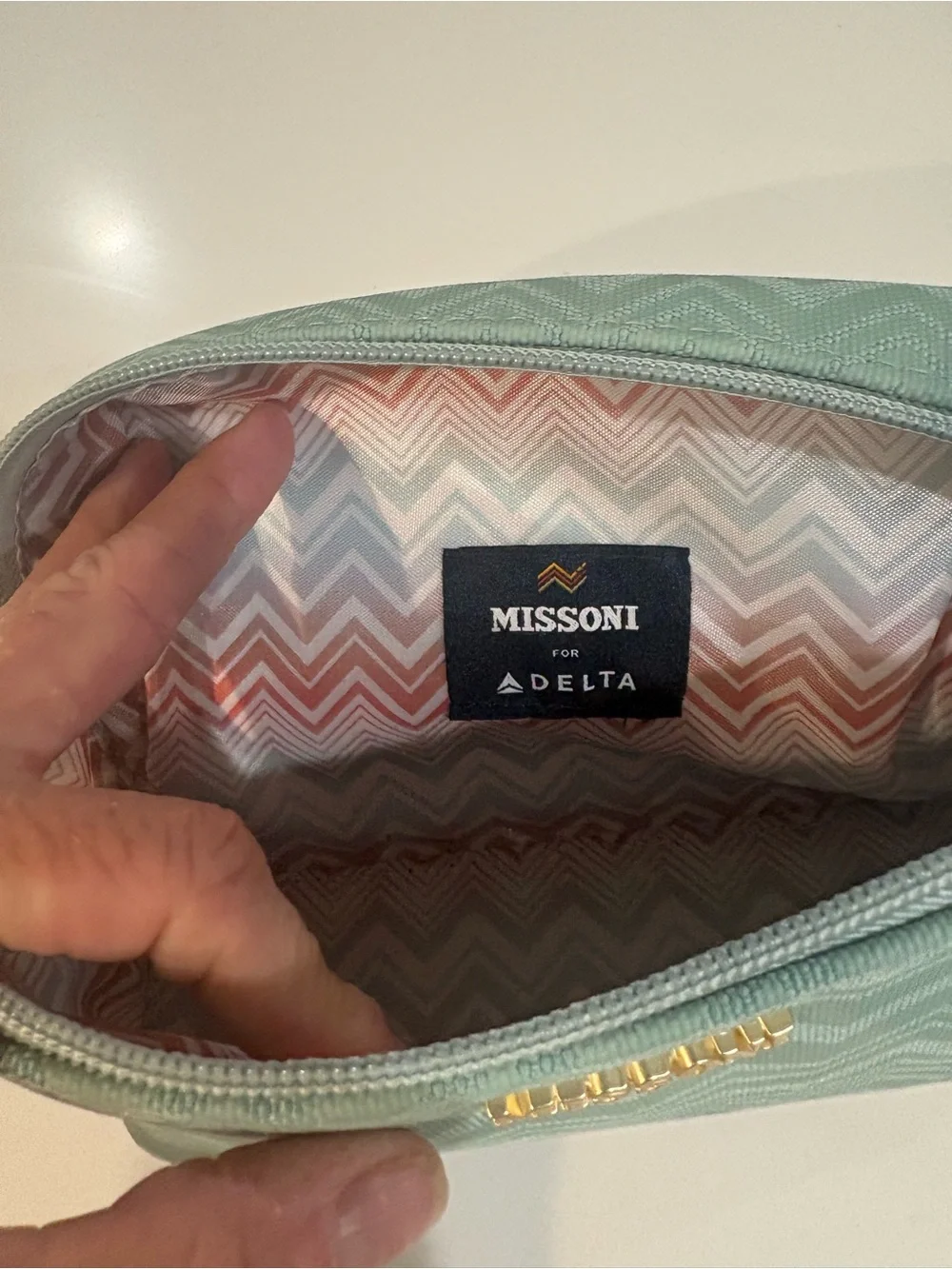 Missoni Mint Chevron Cosmetic Case with Gold Logo